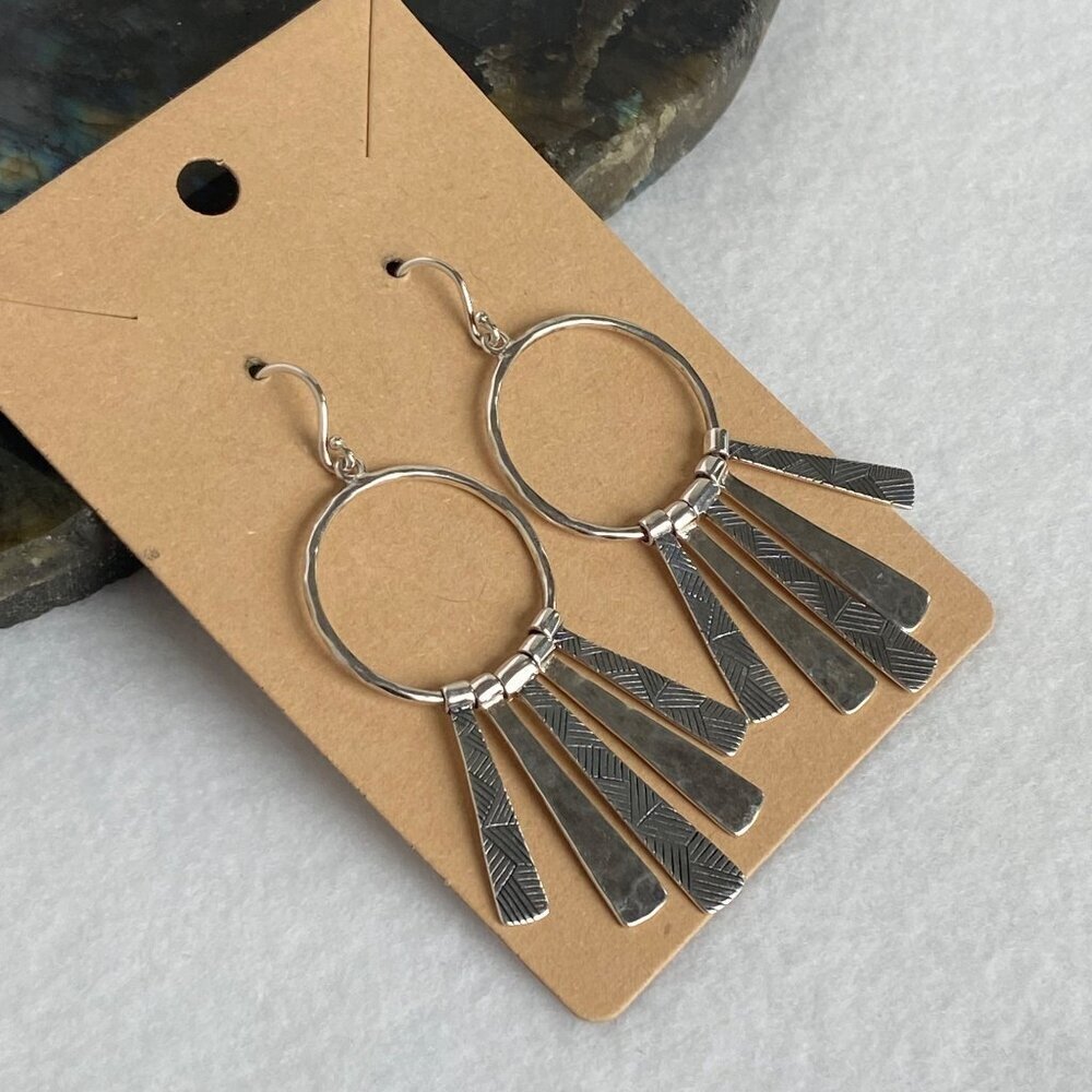 Silpada Sterling Silver 925 "Nod To Mod" Chandelier Hammered Dangle Earrings - Picture 4 of 16